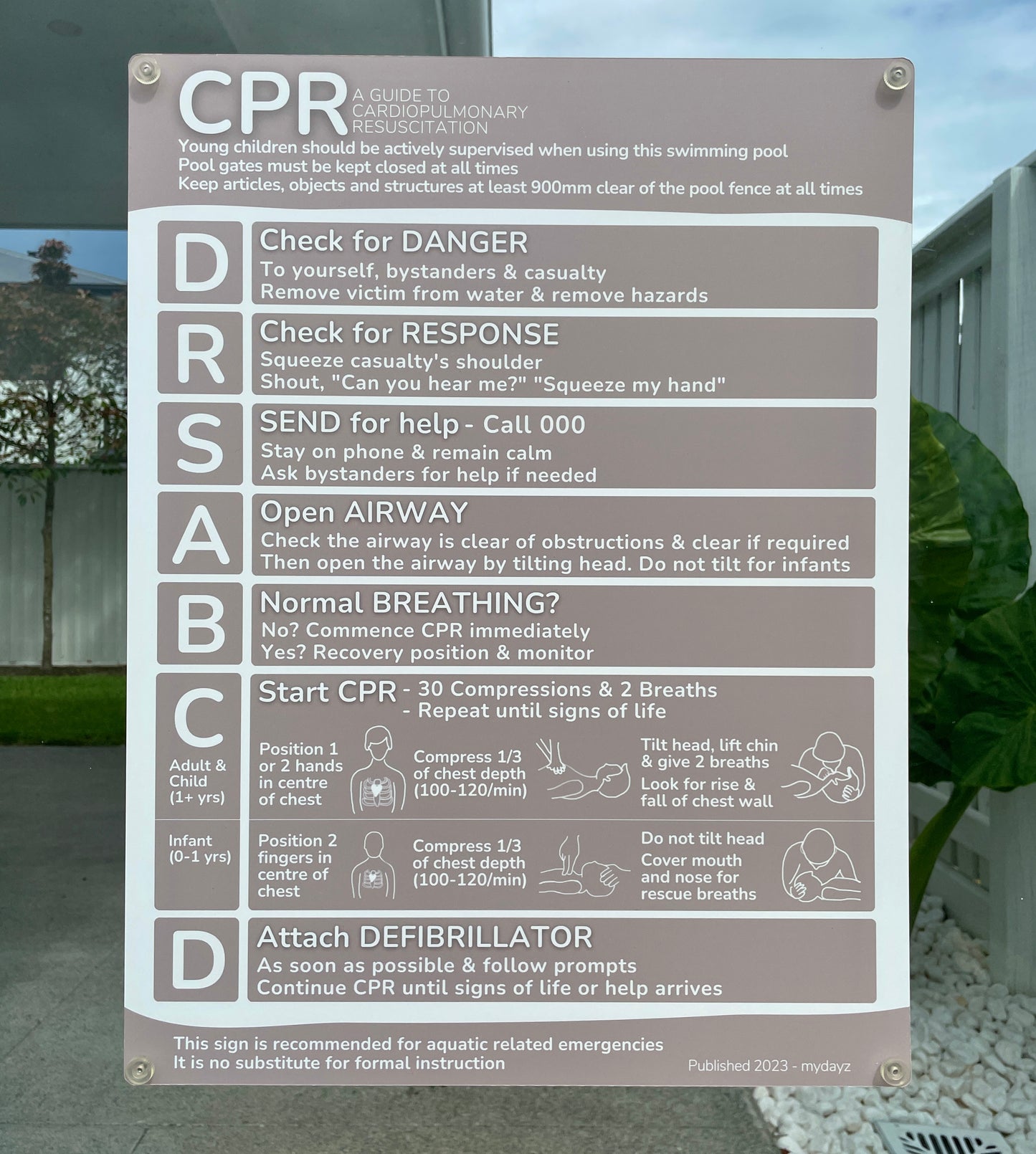 CPR Pool Safety Sign - Beige